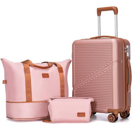 Front. Dapper Styles - Carry On Luggage Airline Approved Suitcases 22x14x9 - RoseGold-Carry On Luggage With Duffel Bag.