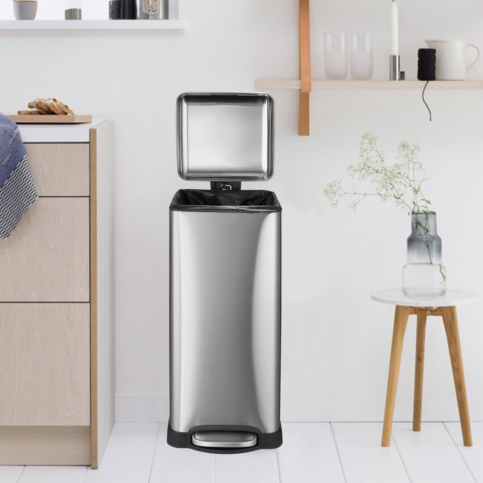 Alt View 3. Acekool - 8 Gallon (30L) Step Trash Can, Stainless Steel Bathroom Garbage Can with Lid and Foot Pedal.