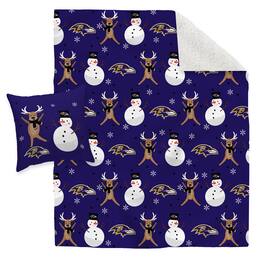 Pegasus - Baltimore Ravens Holiday Reindeer Blanket and Pillow Combo Set - Multicolor