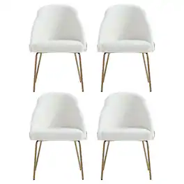 Manhattan Comfort - Gracie Modern Metal Vegan Leather Dining Chair - Set of 4 - White and Gold
