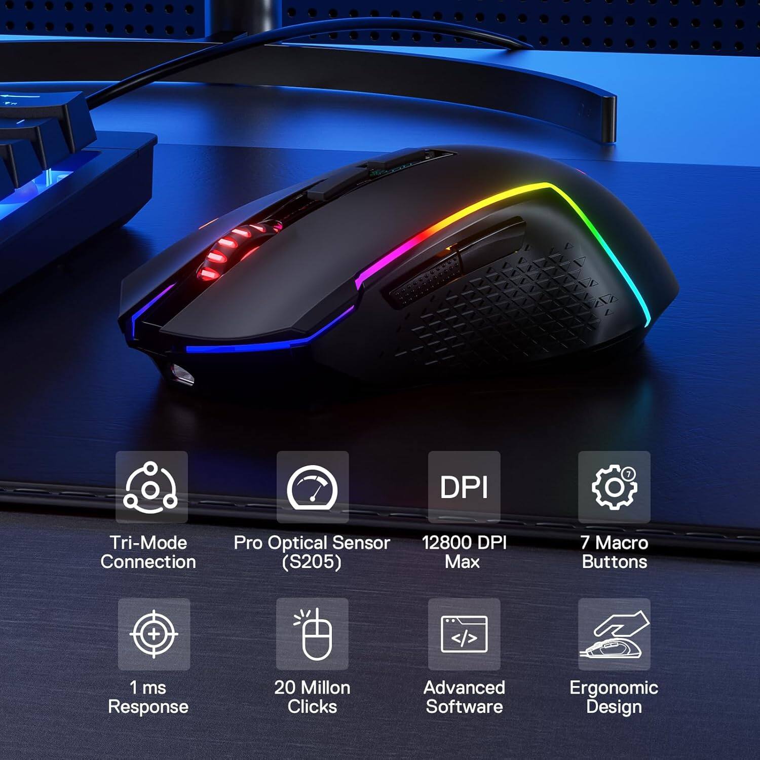 ZIZ L

DPI
Tri-Mode Pro Optical Sensor 12800 DPI Connection (S205) Max
7 Macro Buttons
1 ms Response
20 Million Clicks
Advanced Software
Ergonomic Design