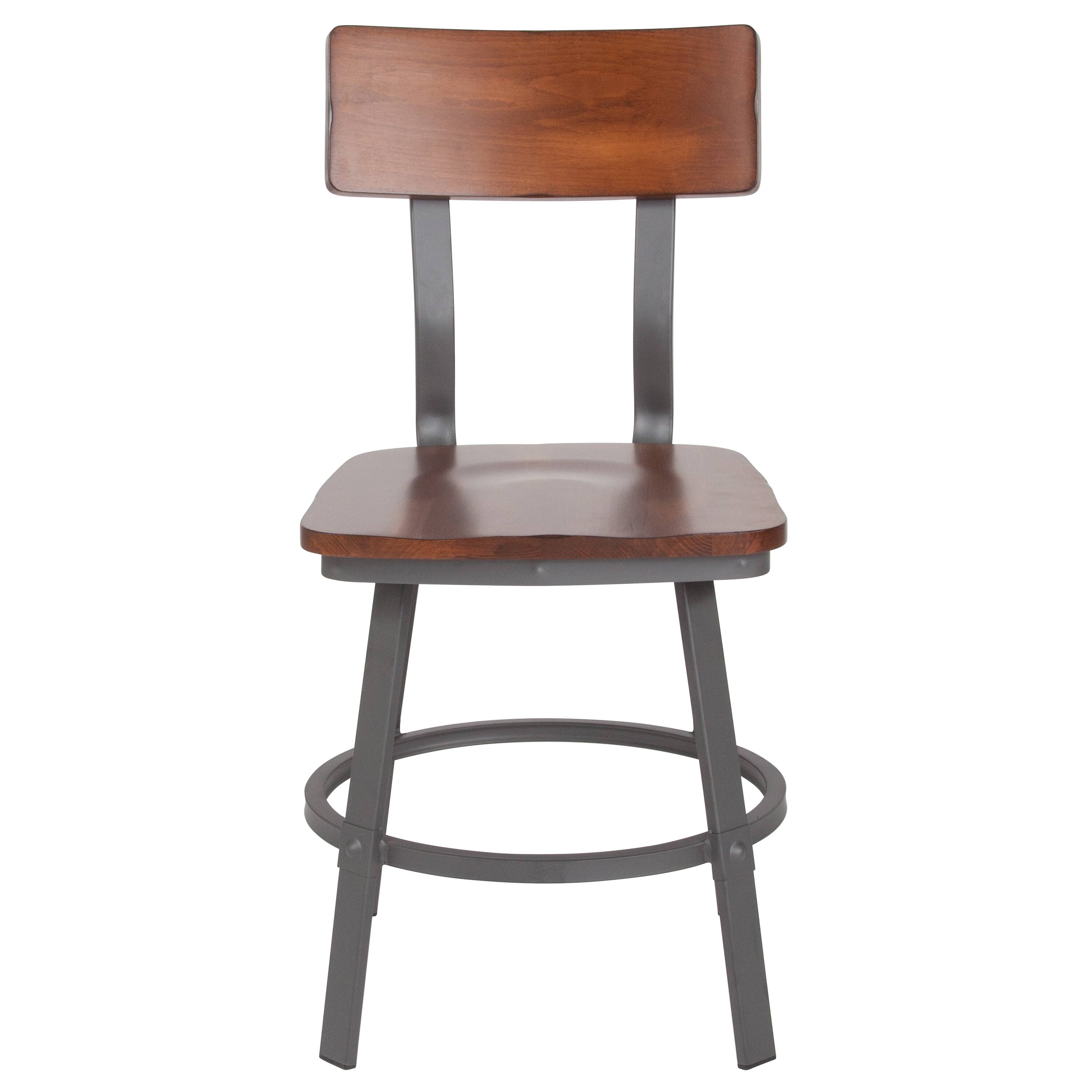 Alt View 7. Emma + Oliver - Restaurant Chair with Wood Seat & Back and Powder Coat Frame - Rustic Walnut.