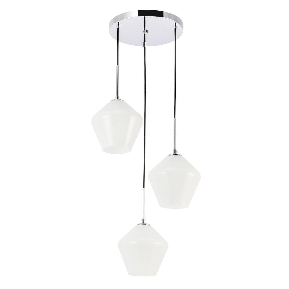 Alt View 3. Living District - Gene 3 Light Chrome And Frosted White Glass Pendant - Chrome And Frosted White Glass.