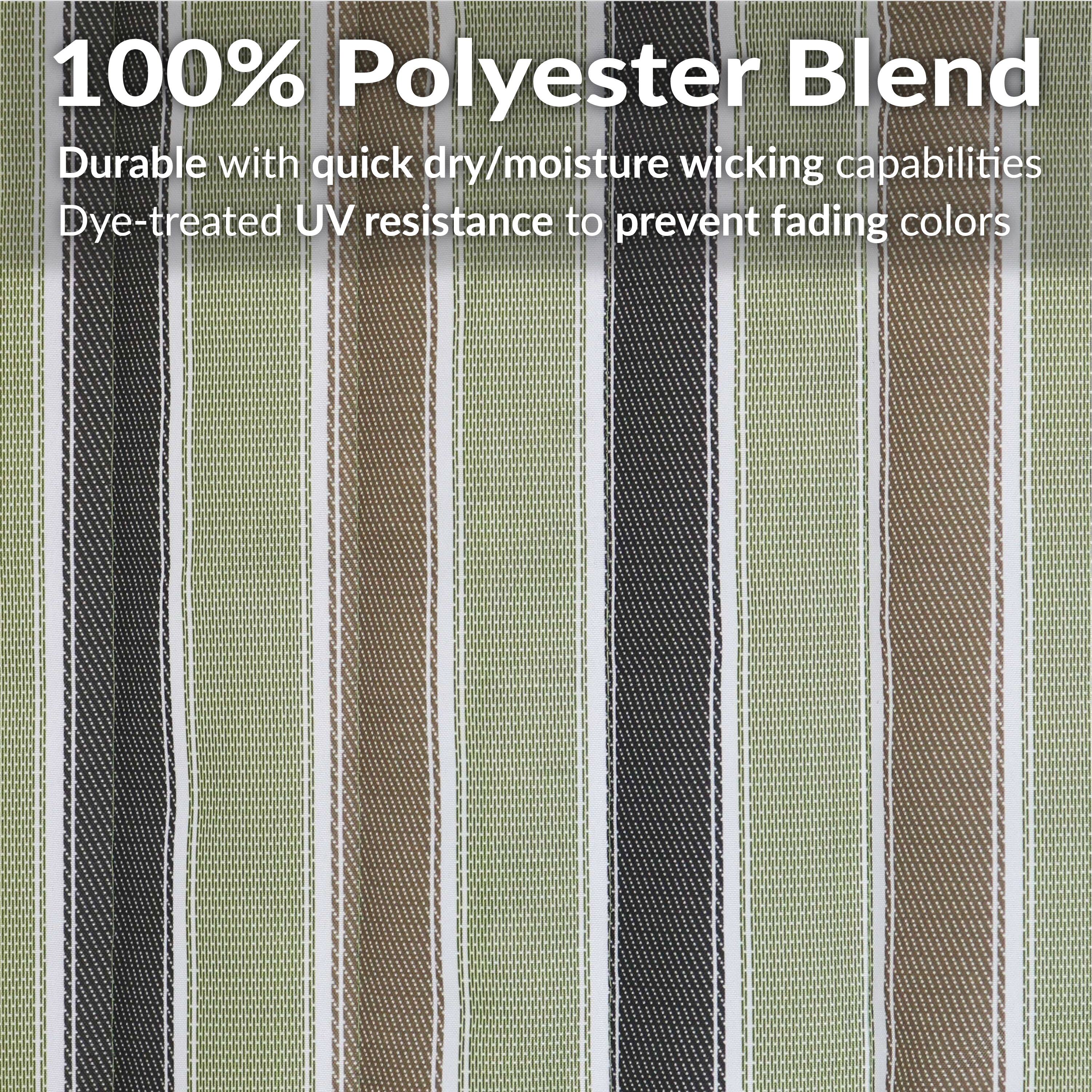 100% Polyester Blend

Durable with quick dry/moisture wicking capabilities

Dye-treated UV resistance to prevent fading colors