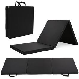 Sunny Health & Fitness - Tri-Folding Exercise Mat – 2-Inch Extra Thick Gymnastics & Fitness Mat with Handles, Non-Slip, Water-Resistant Surface - Black