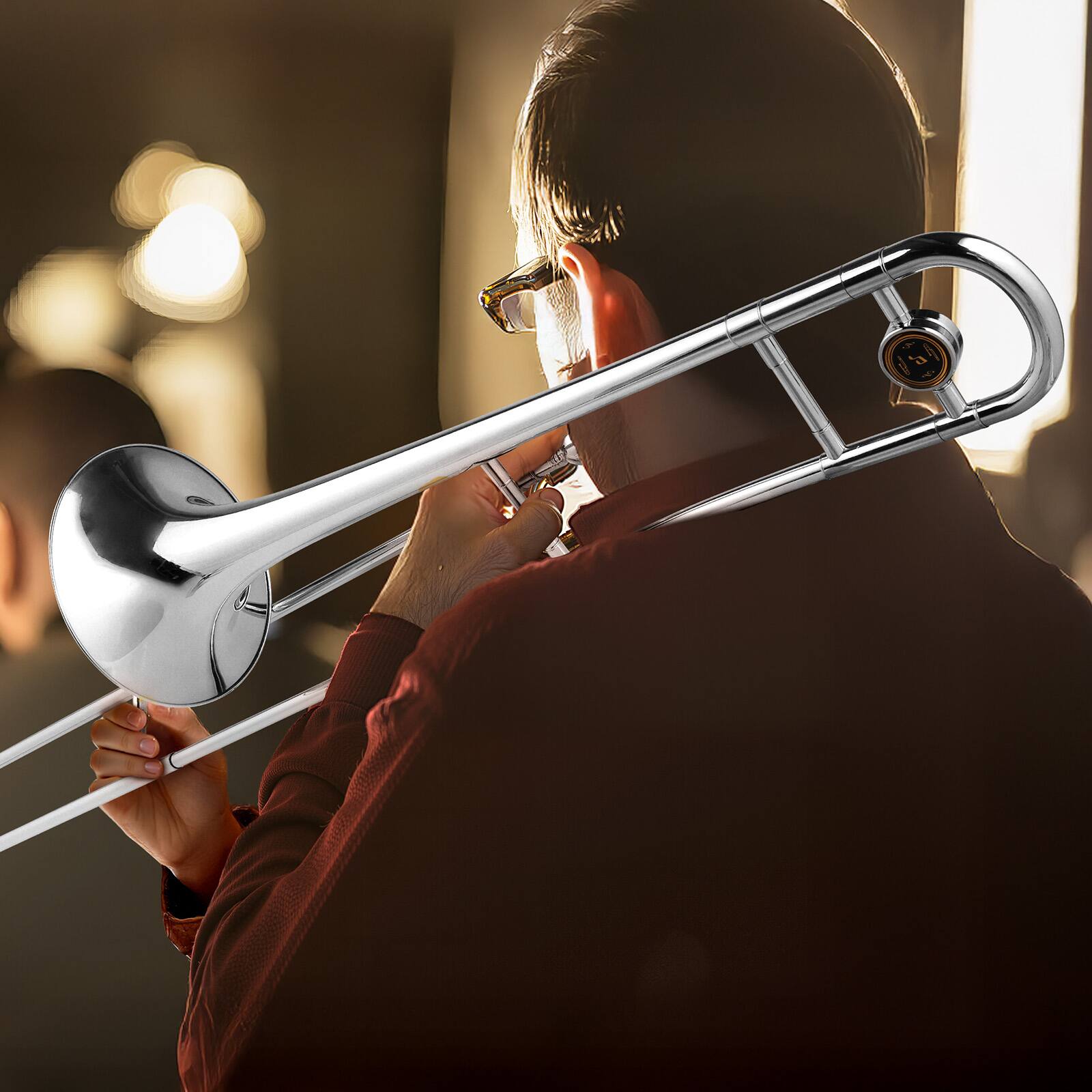 Angle. Winado - B Flat Tenor Trombone with Mouthpiece, Brass Slide Bb Trombones for Beginners, Portable Instrument.