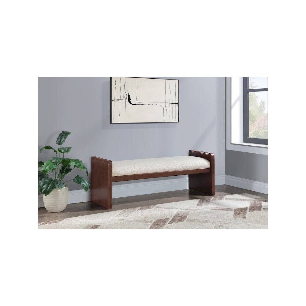 Alt View 1. Meridian Furniture - Sonia Cream Velour Fur Fabric Bench - Beige.
