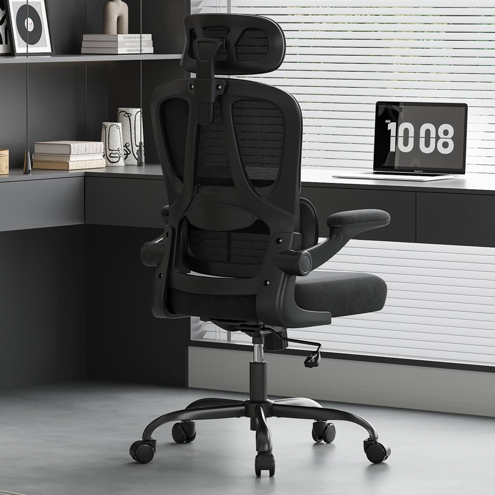 Left. Aukfa - Ergonomic Office Chair - High Back Desk Chair with Headrest & Lumbar Support, Swivel Design for Home Office. - Black.