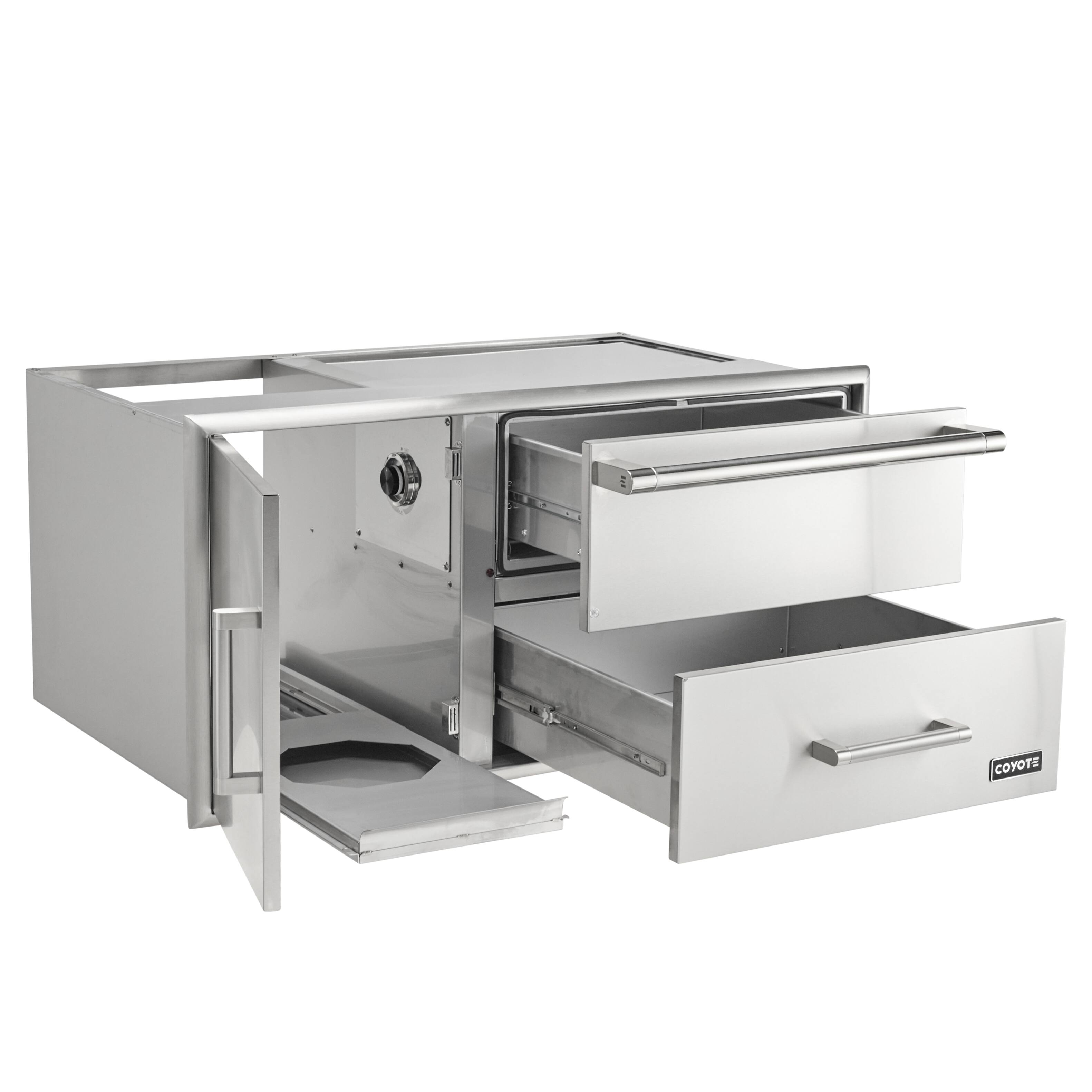 Left. Coyote Outdoor Living - Coyote Outdoor Living 42" Access Door With Storage & Warming Drawer Combo - Stainless Steel.