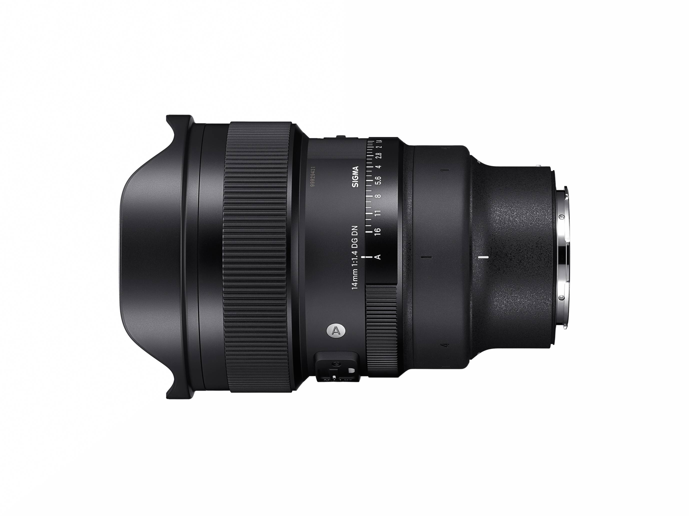 The text on the image reads: "99929431 SIGMA = 282 28 4 5.6 00 11 DN  16 DG i A 1:1.4 14mm A." This text is describing a Sigma lens, which is a type of camera lens. The lens has a focal length of 14mm and a maximum aperture of 1:1.4. The text also includes the dimensions of the lens, which are 282mm in length and 4mm in diameter.