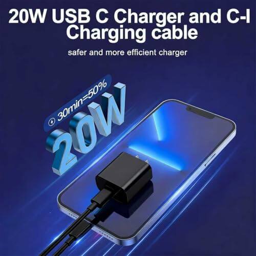 20W USB C Charger and C-I Charging cable  
safer and more efficient charger  
30min=50%