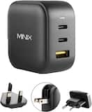 MINIX - 65W GaN 3-Port Wall Charger, 2 USB-C & 1 USB-A Ports, Fast Charging Foldable Plug for iPhone, Samsung, Tablets and More - Black