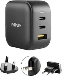 MINIX - 66W Turbo 3-Port GaN Foldable Wall Charger, 2-USB-C Port Fast Charger/1-USB-A Quick Charger, US/EU/UK Plugs for Travel - Black - Front_Zoom