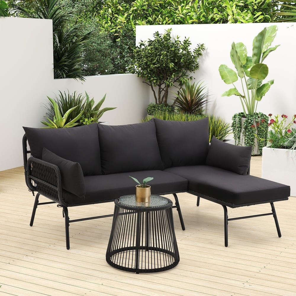 U-HOMY - JFPL-038BK Patio Sofa Set - Black