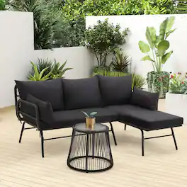 U-HOMY - JFPL-038BK Patio Sofa Set - Black
