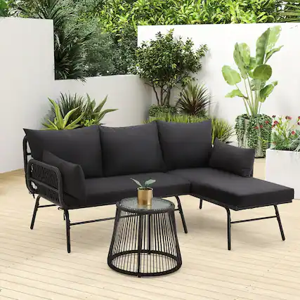 Front. U-HOMY - JFPL-038BK Patio Sofa Set - Black.