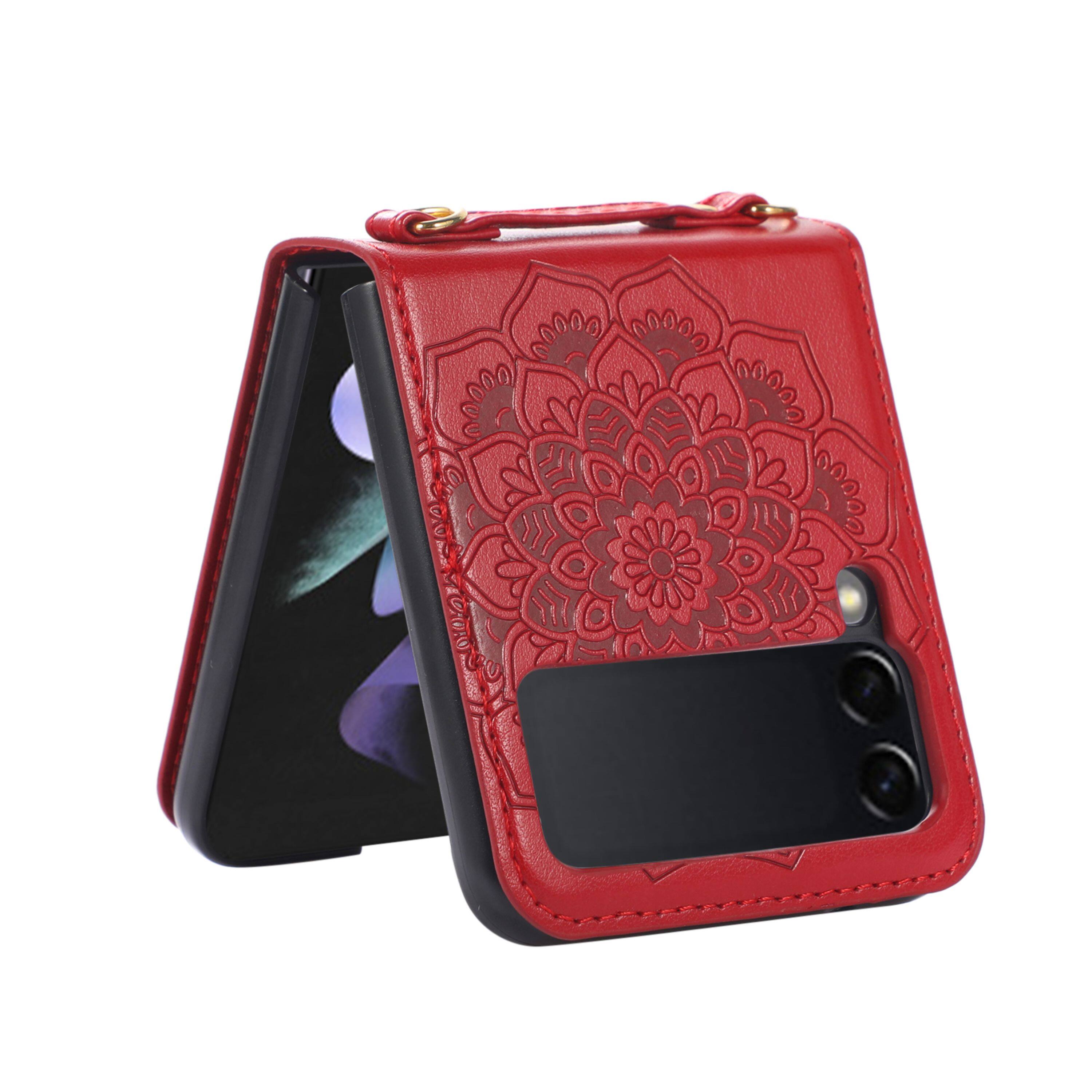 Left. Kitcheniva - Vintage Style Vegan Leather Case For Samsung Galaxy Z Flip 6 Red - Red.
