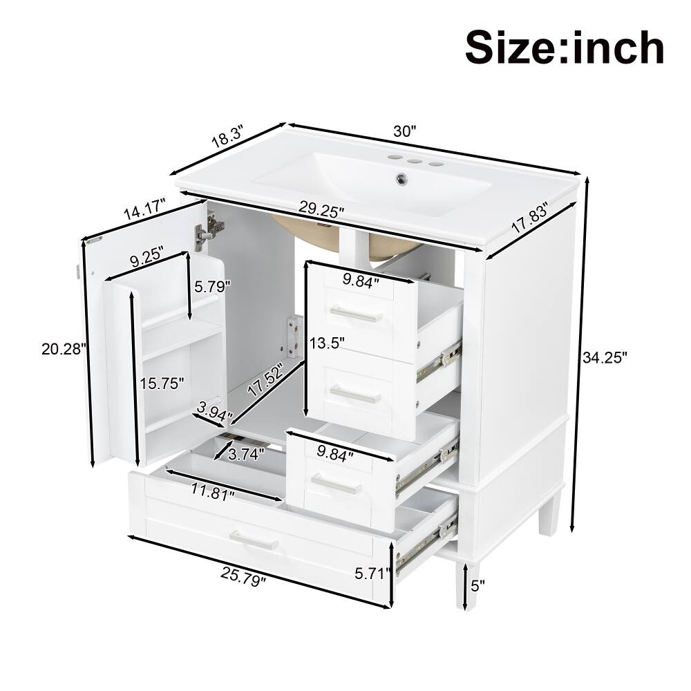 Size: inch  
18.3" 30" 14.17" 9.25" 5.79" 29.25" 9.84" 17.83" 20.28" 15.75" 17.52" 3.94" 3.74" 11.81" 13.5" 9.84" 34.25" 25.79" 5.71" 5"