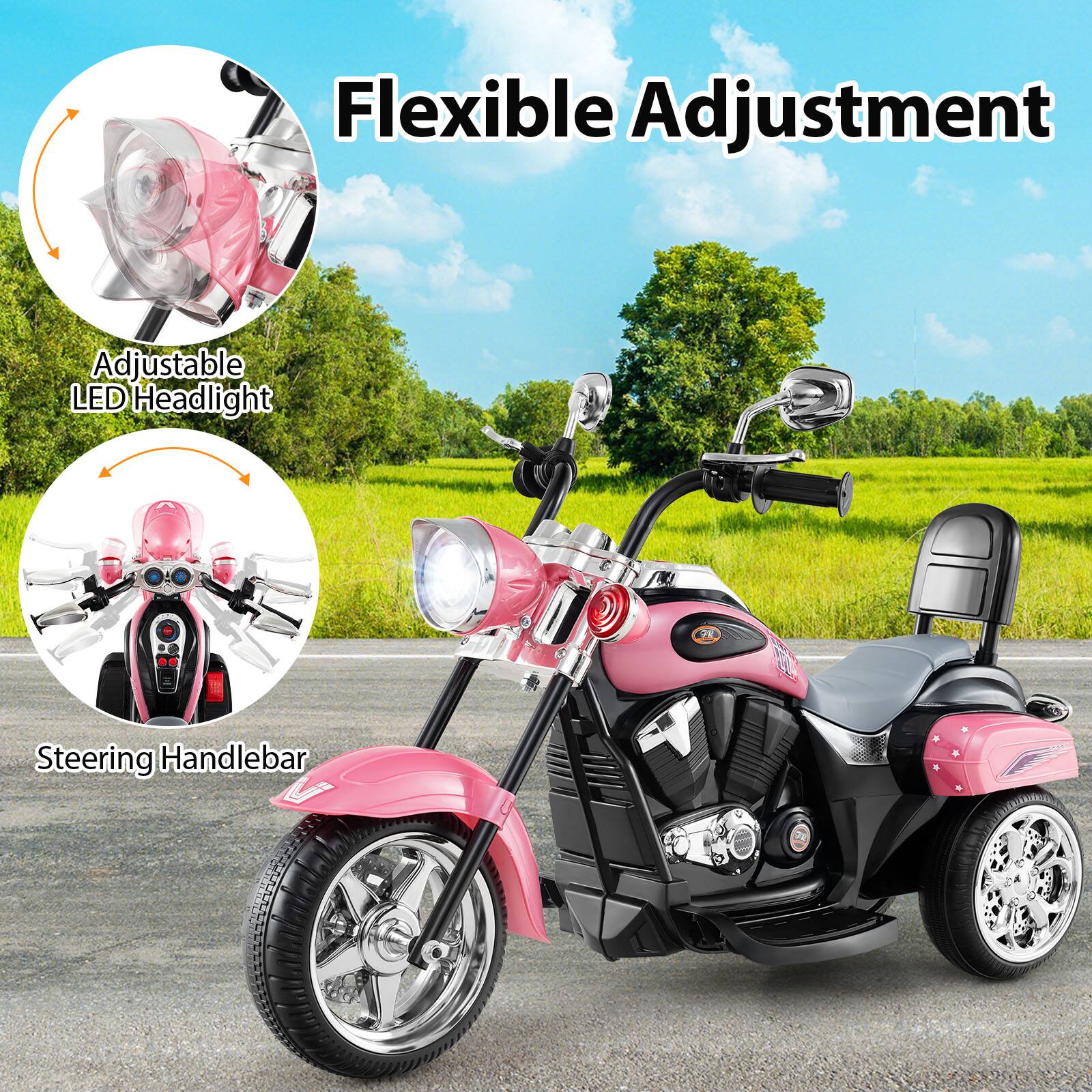 Flexible Adjustment

Adjustable LED Headlight

Steering Handlebar