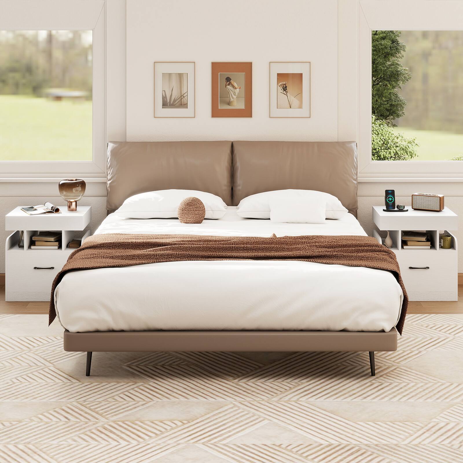 Alt View 9. Gymax - Gymax 2PCS Nightst& w/Charging Station Drawer Sliding Top Storage Tray Open Shelves White - White.