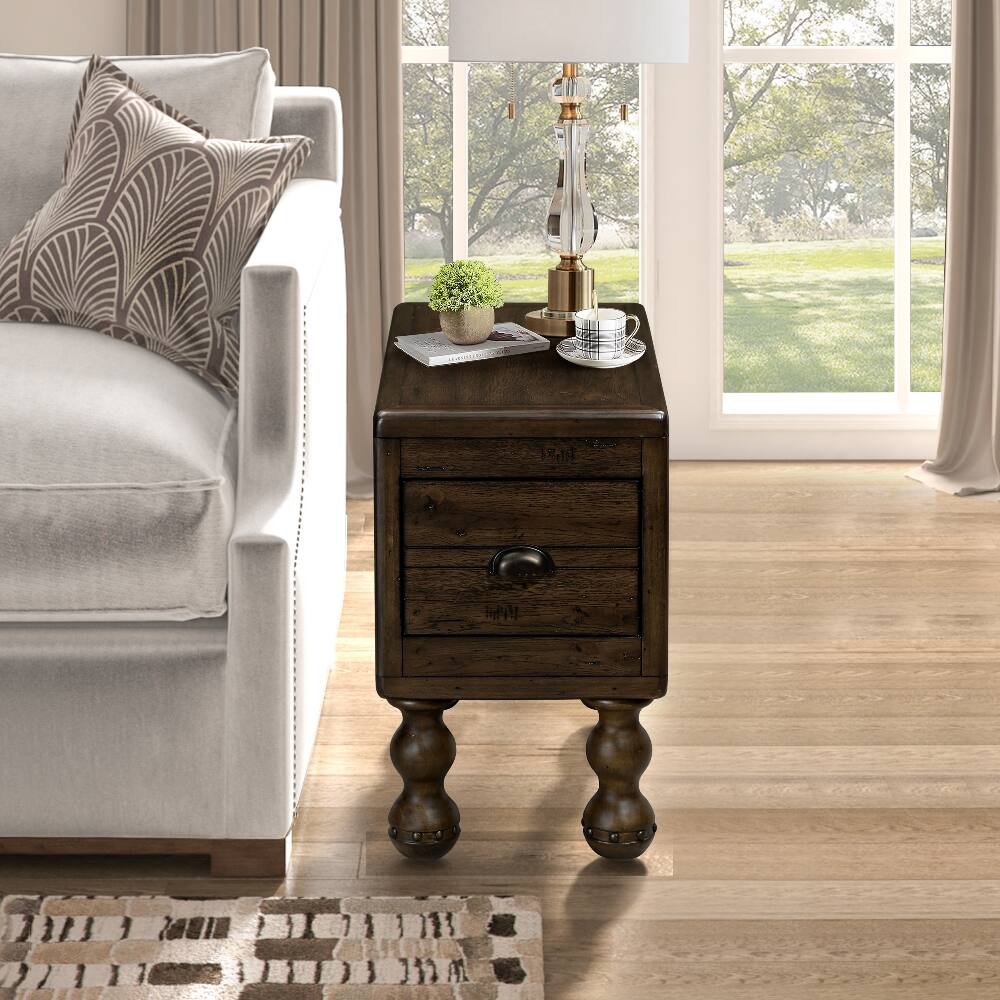 Alt View 4. Loheer - Loheer Solid Wood End Table Narrow Side Table with Drawer Vintage Bedside Table Espresso Nightstand for Small Spaces - Espresso.