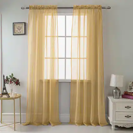 Front. RT Designers Collection - RT Designers Celine Sheer Rod Pocket Curtain Panel Pair - 55x90" Coffee - Coffee.