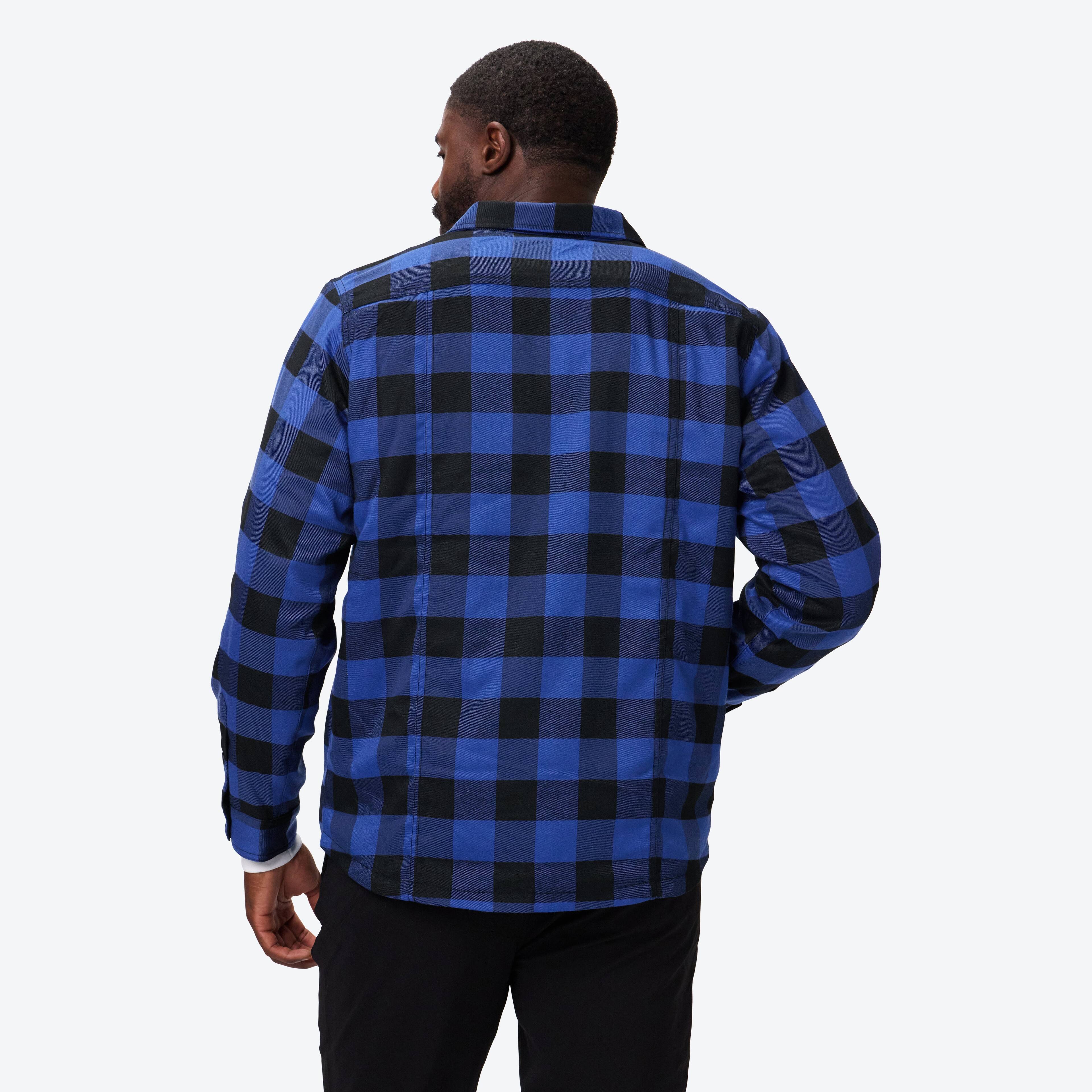 Back. Mobile Warming - Men's Flannel Heated Jacket - Black/Blue.