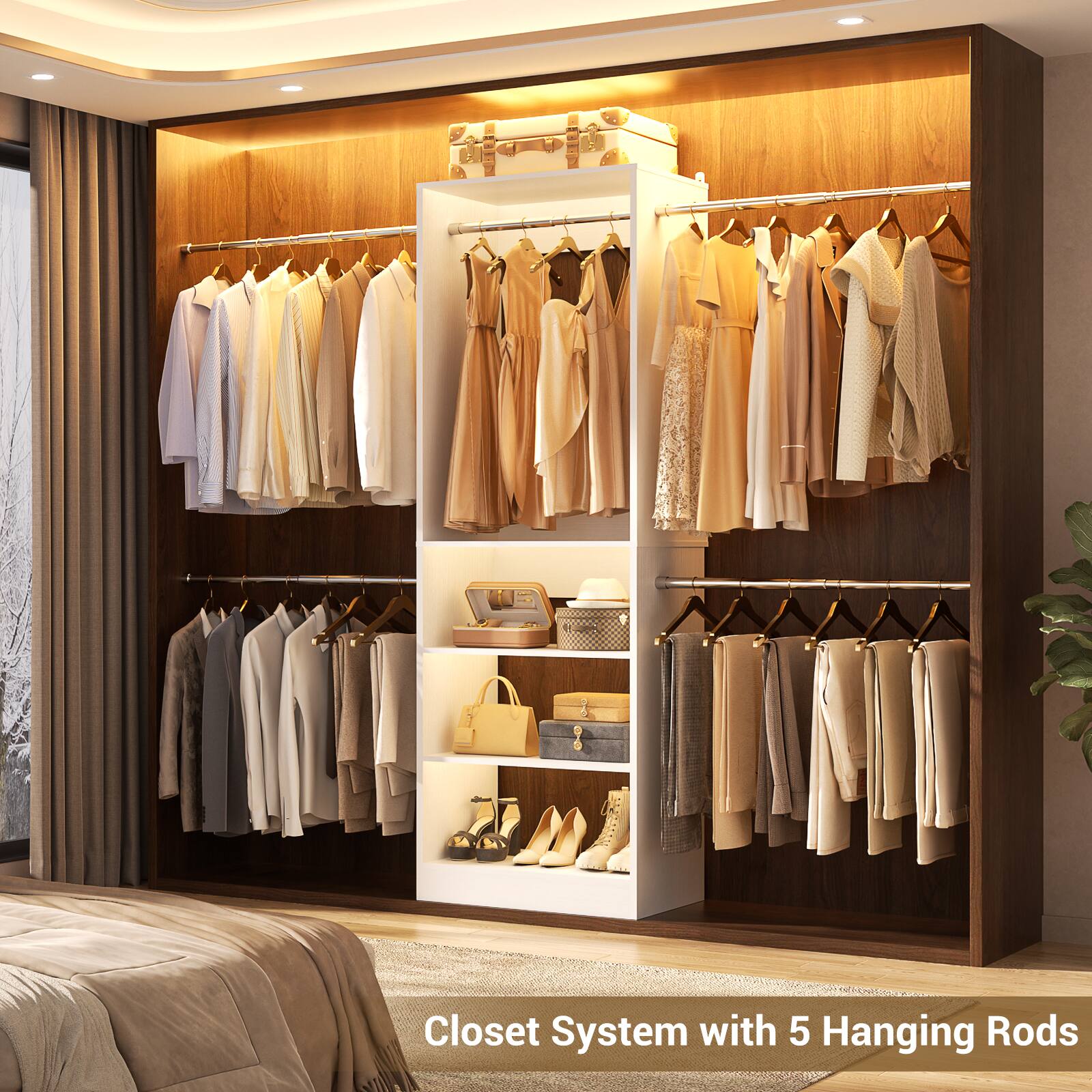 Closet System with 5 Hanging Rods
