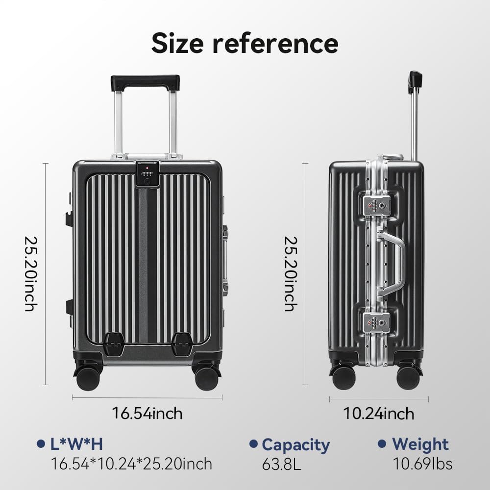 Size reference: 25.20 inch (H) x 16.54 inch (W) x 10.24 inch (D)  
Capacity: 63.8L  
Weight: 10.69 lbs