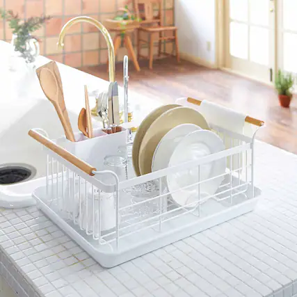 Front. Yamazaki Home - Dish Rack - Steel + Wood.