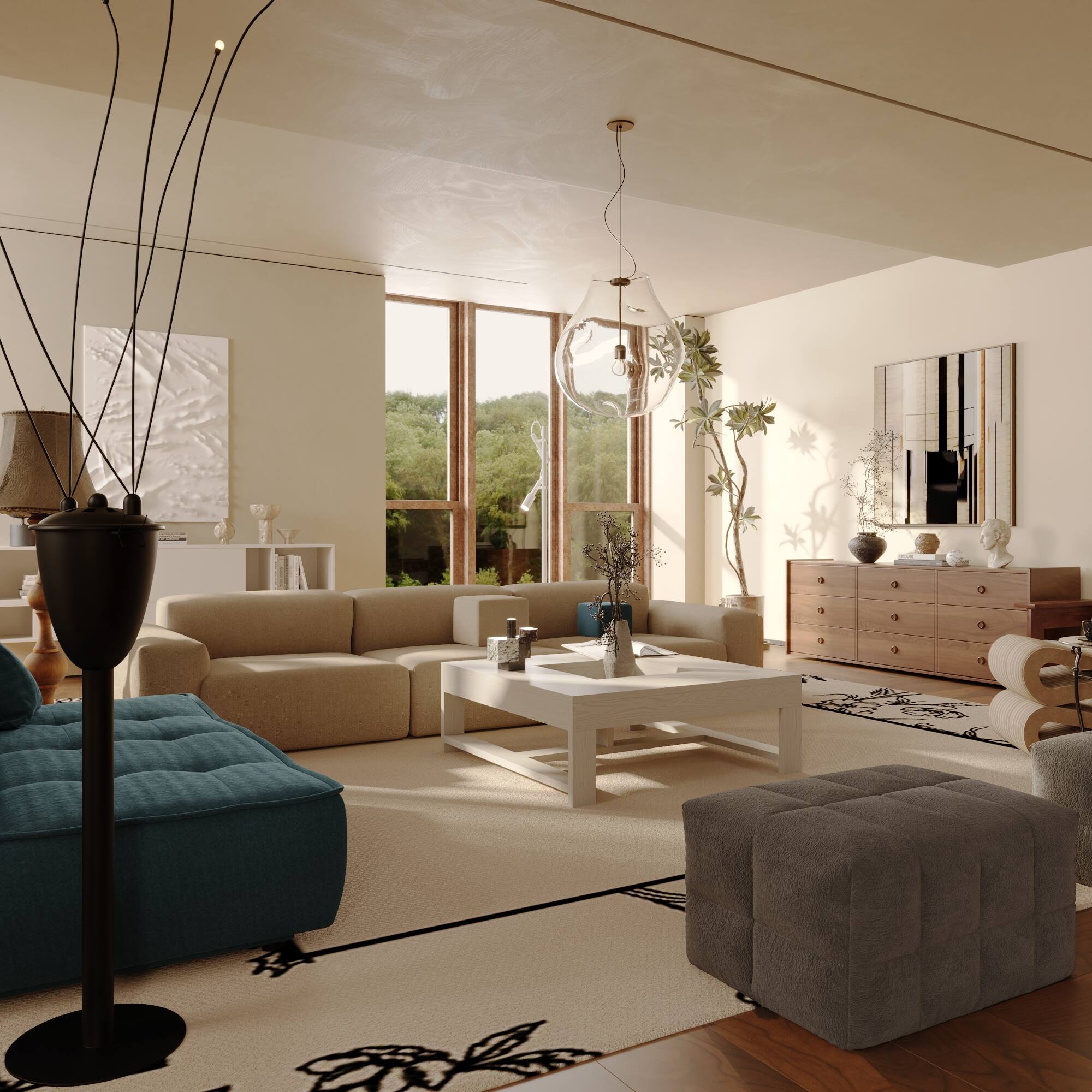 Alt View 7. FUFU&GAGA - Japanese Style Hollow Coffee Table with Central Storage and Minimalist Frame for Living Room - Off-White.