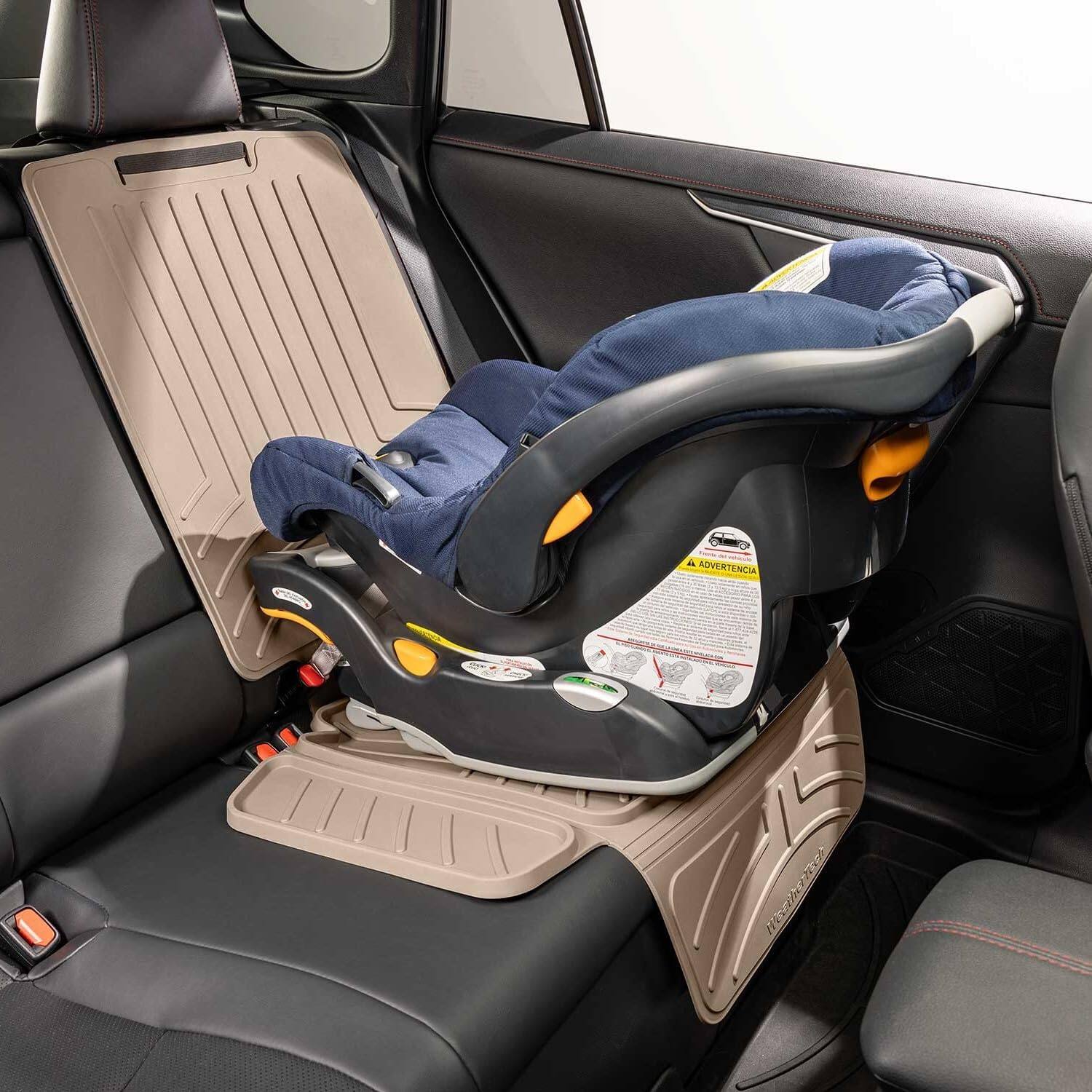 Alt View 5. WeatherTech - Child Car Seat Protector with Back | Anti-Skid, Waterproof Spill Protection, Prevents Seat Compression – Tan - Tan.