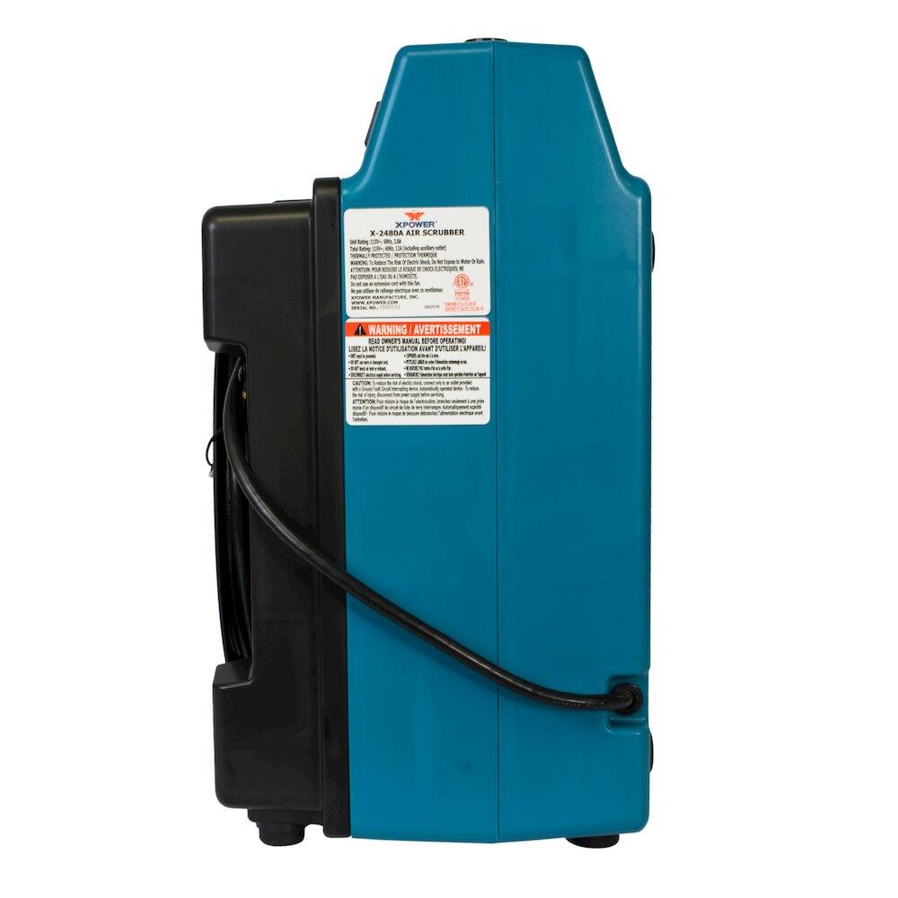 XPOWER X-2480A AIR SCRUBBER

WARNING / AVERTISSEMENT

READ OWNER'S MANUAL BEFORE OPERATING

CAUTION: RISK OF ELECTRIC SHOCK. DO NOT REMOVE COVER. REFER TO OWNER'S MANUAL FOR DETAILED INSTRUCTIONS.

ATTENTION: RISQUE D'ÉLECTROCUTION. NE PAS ENLEVER LE COUVERCLE. VOIR LE MANUEL D'ENTRETIEN POUR DES INSTRUCTIONS DÉTAILLÉES.

- LISTED BY UL
- LISTÉ PAR UL

www.xpower.com

MADE IN CHINA

XPOWER INC.