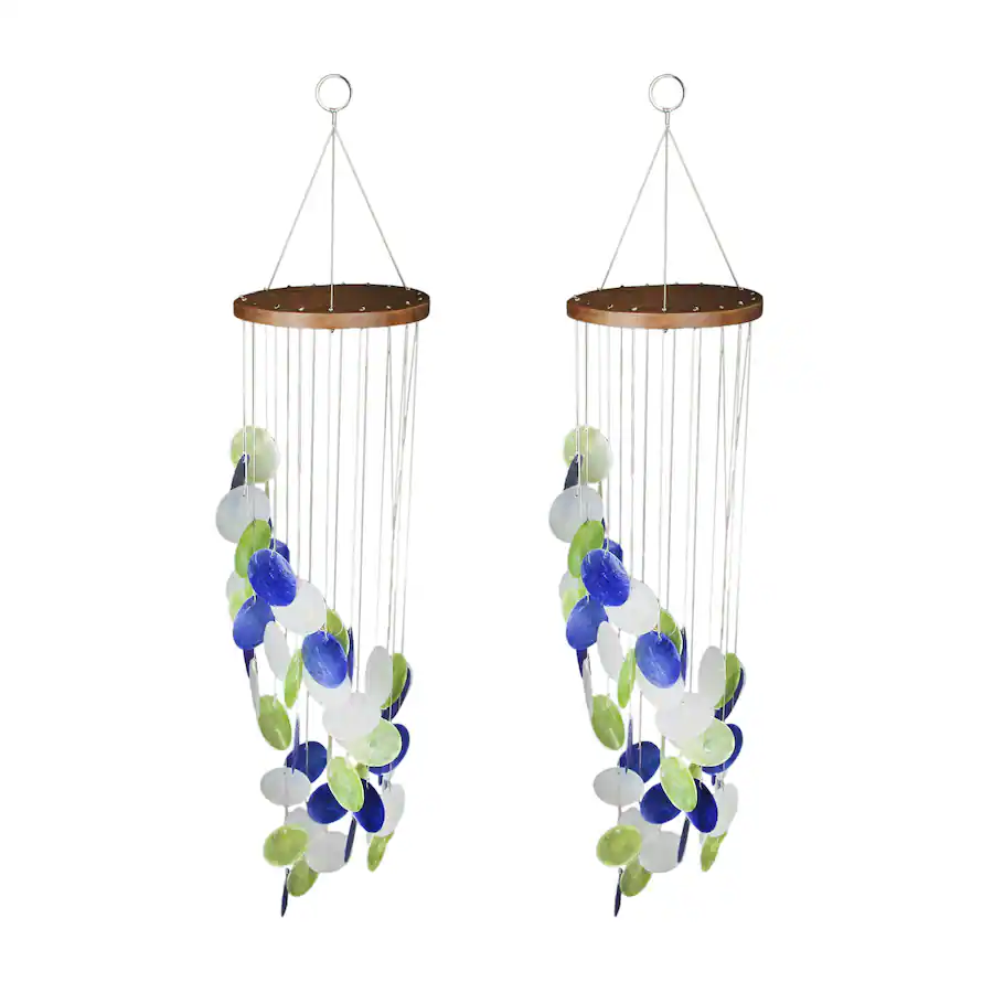 Things2Die4 Set of 2 Blue Green and White Capiz Shell Wind Chimes 29 ...