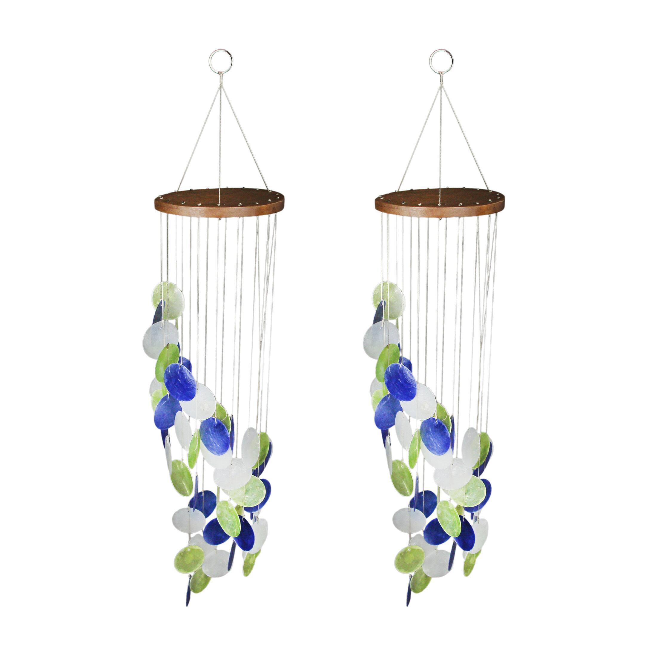 Things2Die4 Set of 2 Blue Green and White Capiz Shell Wind Chimes 29 ...