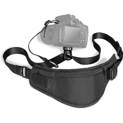 Front. Bower - Adjustable Camera Straps with Zipper Pouch DSLR Compact Cameras, Black - Black.