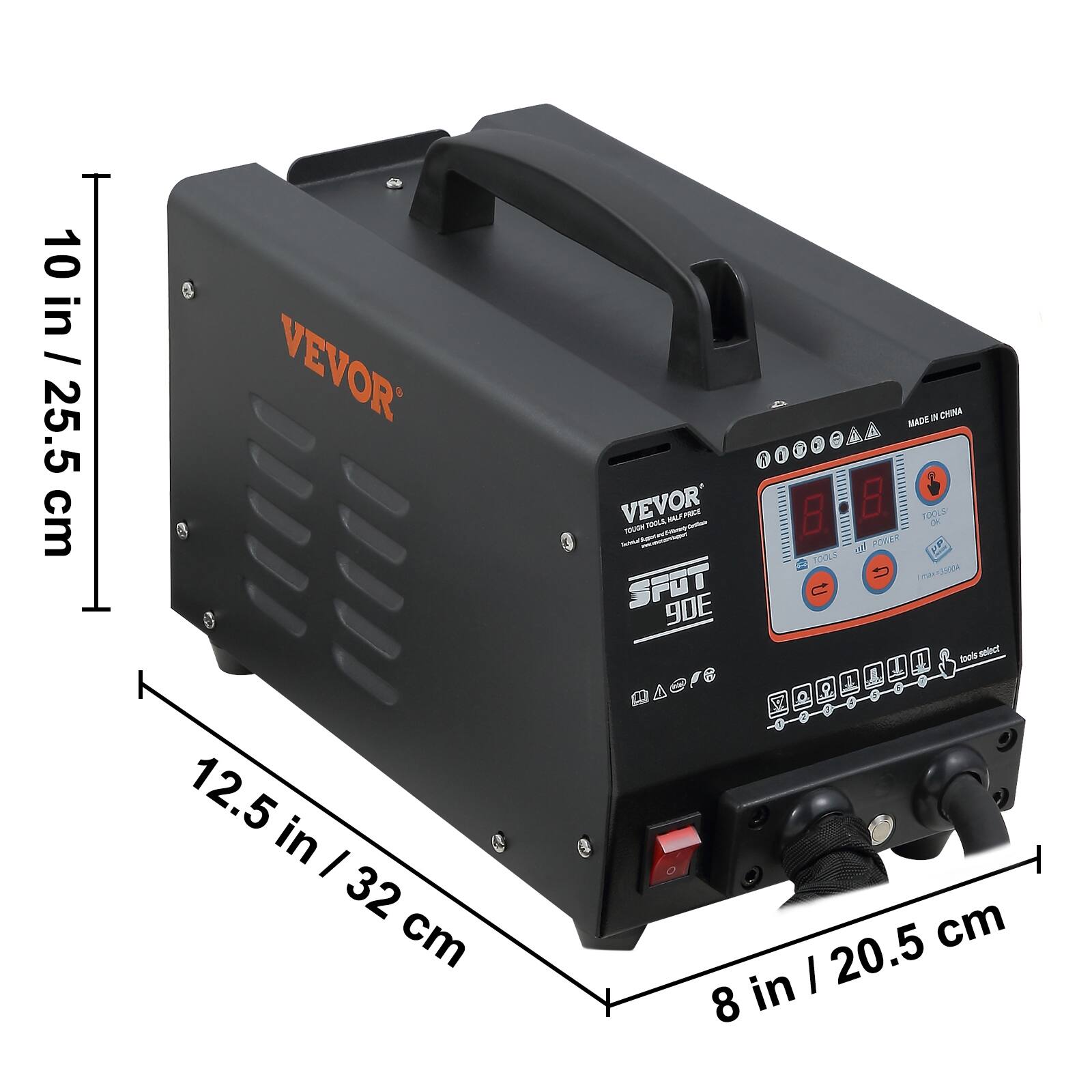 10 in / 25.5 cm  
VEVOR 12.5 in / 32 cm  
MADE IN CHINA  
VEVOR TOUGH TOOLS HOLF PRICE TOOLS OK Jumid all POWER PP TOOLS SPOT Imax:39004 90E tools select 20.5 cm in / 8
