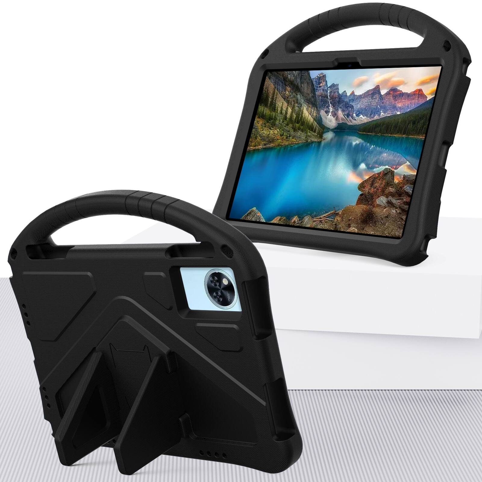 Angle. UUCOVER - Kids Case for Lenovo Idea Tab 11 inch (TB336) 2025 / Lenovo K11 Gen 2,Shockproof EVA Case Handle Kickstand Back Cover - Black.