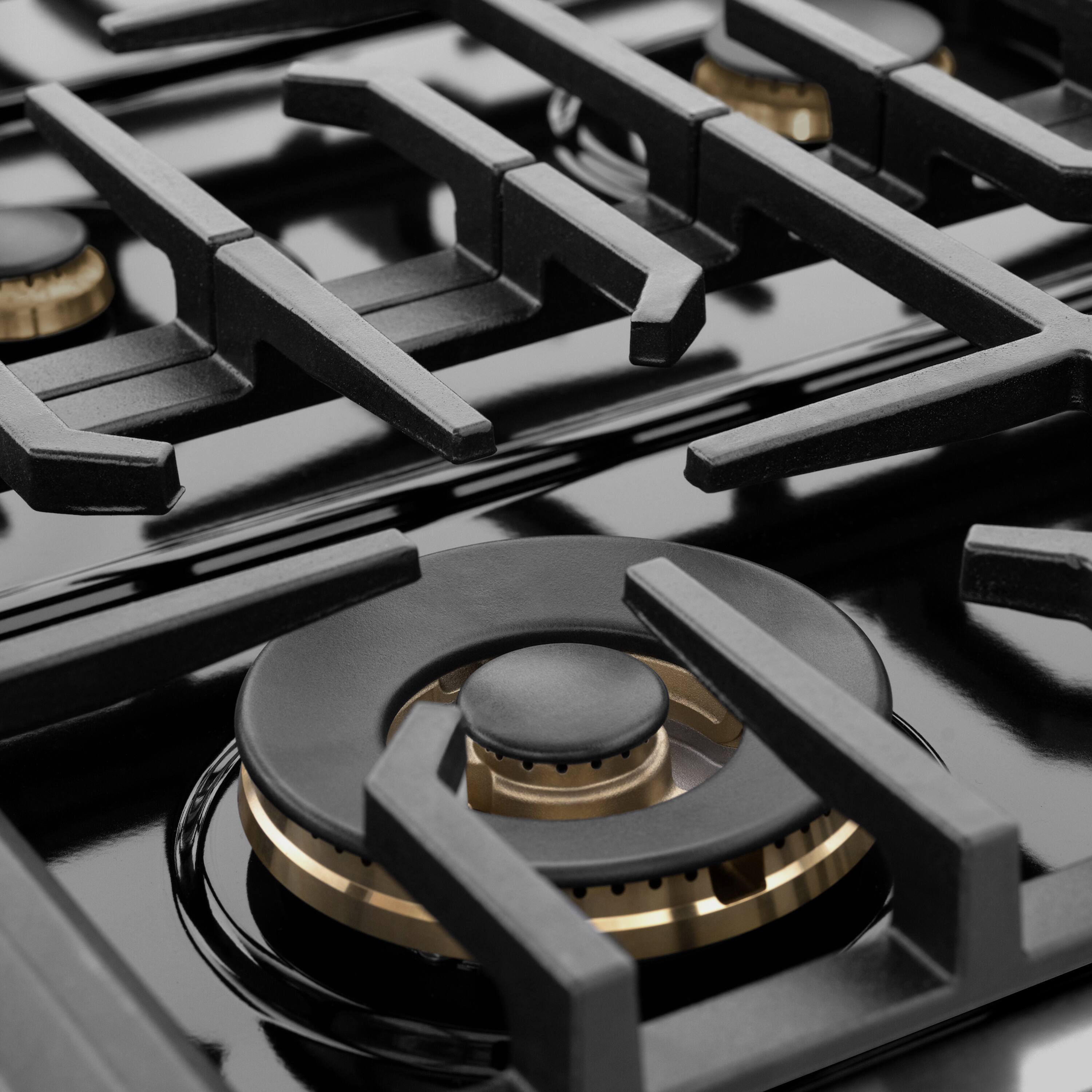 Alt View 9. ZLINE - Autograph 48 in. 6.7 cu. ft. Marino Freestanding Double Oven Gas Range with 8 Burners and Champagne Bronze Accents - Black Stainless Steel.