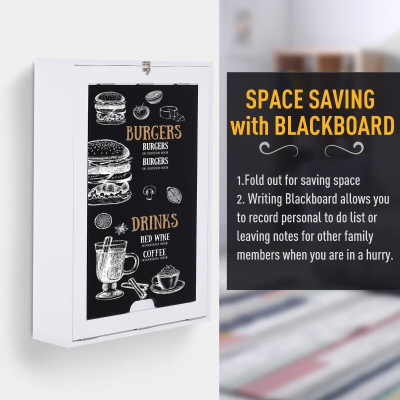 BURGERS  
BURGERS  
BURGERS  

DRINKS  
RED WINE  
COFFEE  

SPACE SAVING with BLACKBOARD  
1. Fold out for saving space  
2. Writing Blackboard allows you to record personal to do list or leaving notes for other family members when you are in a hurry.