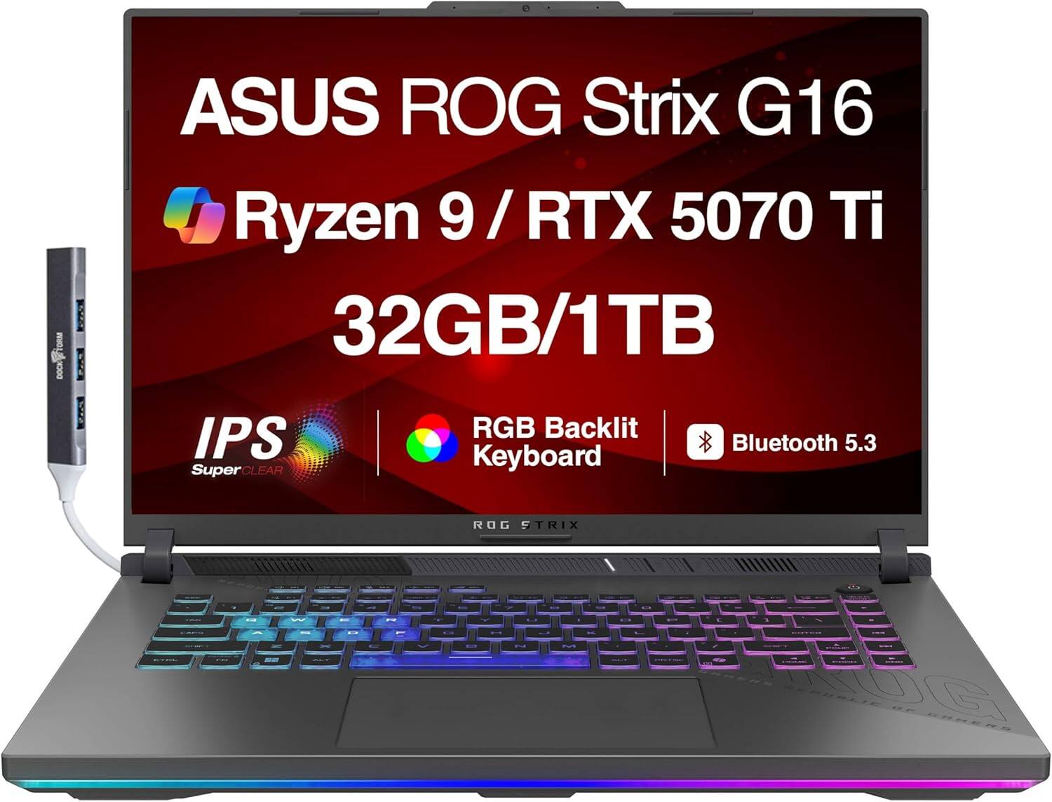 ASUS - Upgraded - ROG Strix G16 Laptop 16.0 WUXGA (AMD Ryzen 9 8940HX, 32GB DDR5, 1TB PCIe SSD, Win 11 Pro) w/USB Hub - Eclipse Gray