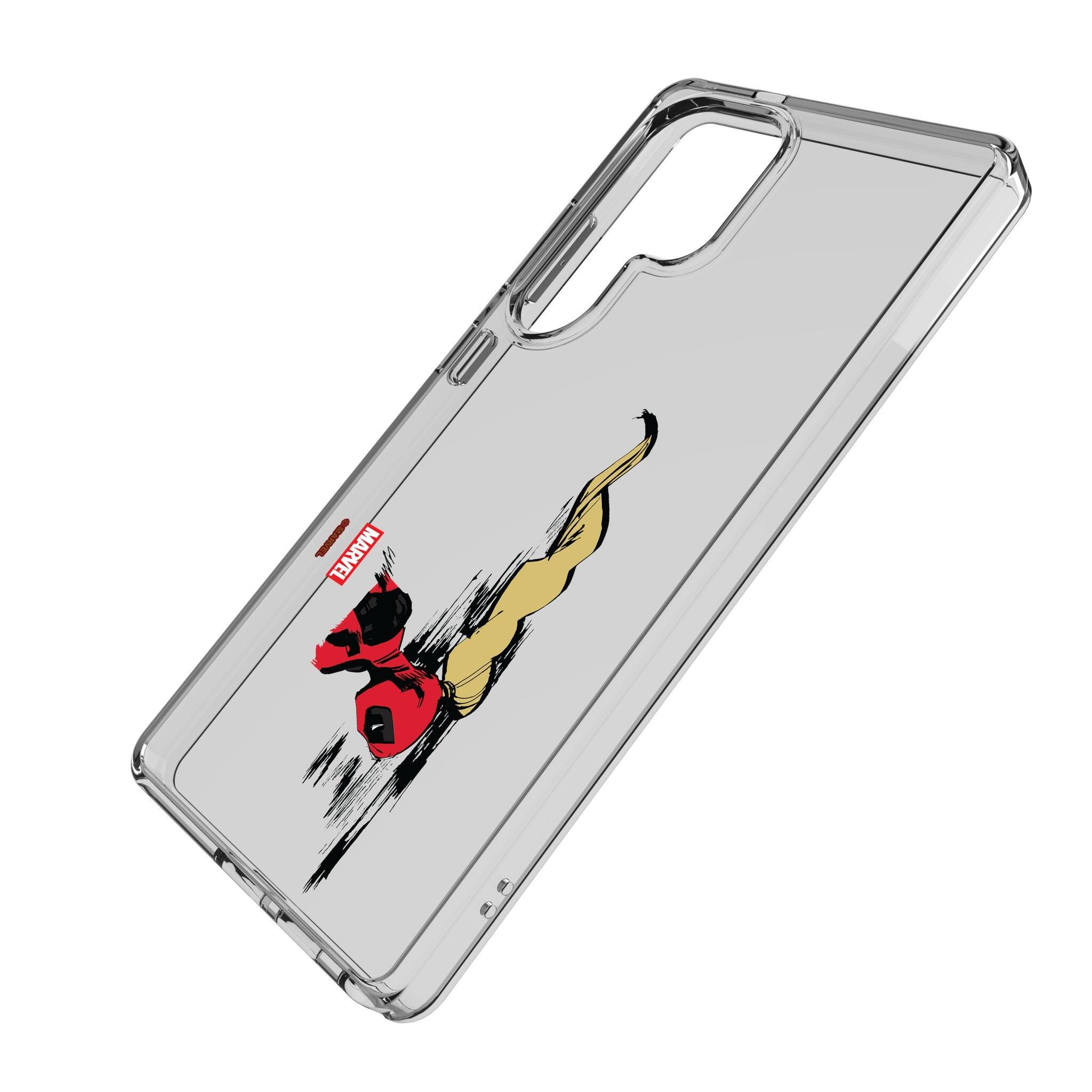 Angle. Keyscaper - Marvel Badge Clear Phone Case - Samsung Galaxy S24 - Ladypool.
