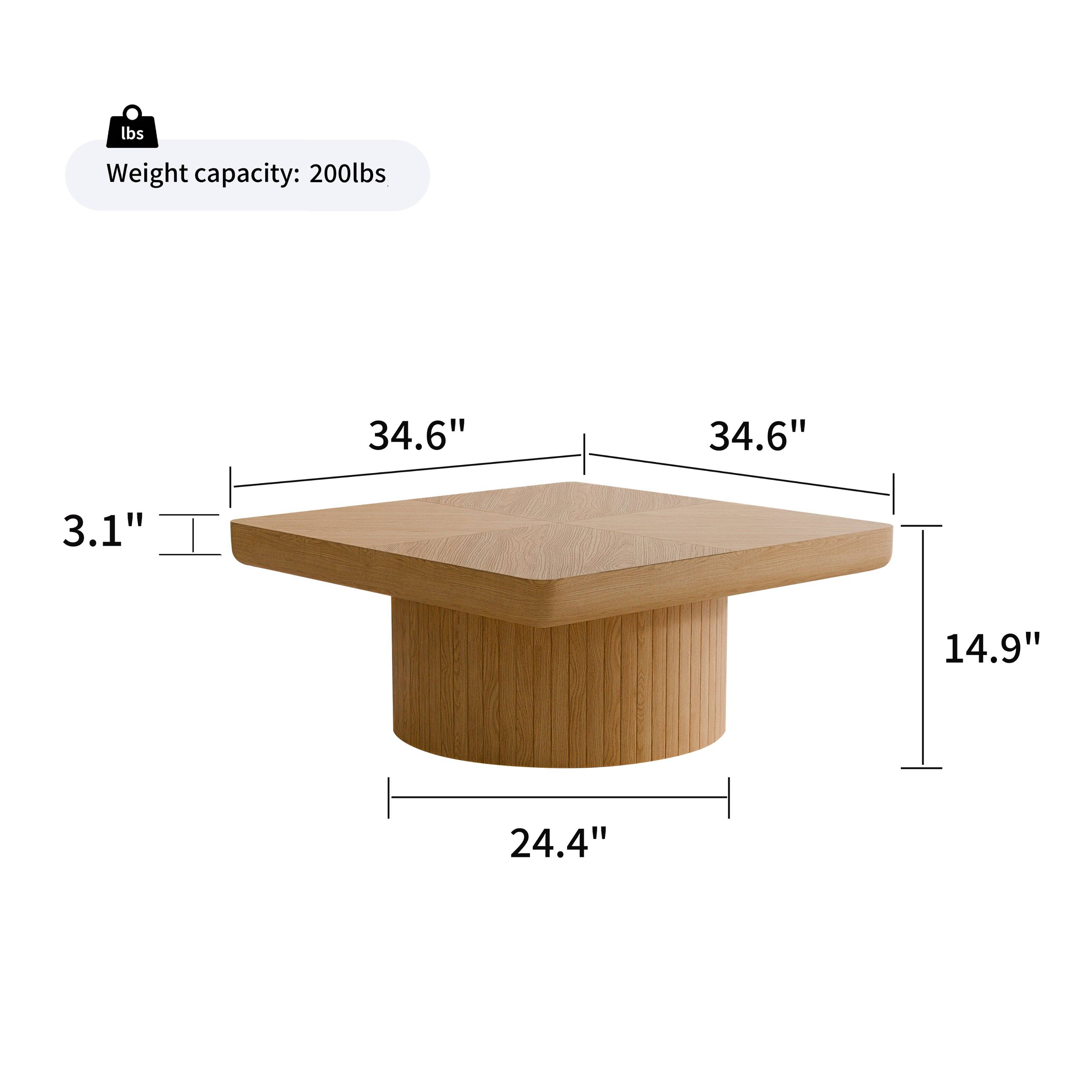 Weight capacity: 200lbs  
34.6" x 34.6"  
3.1" x 14.9"  
24.4"