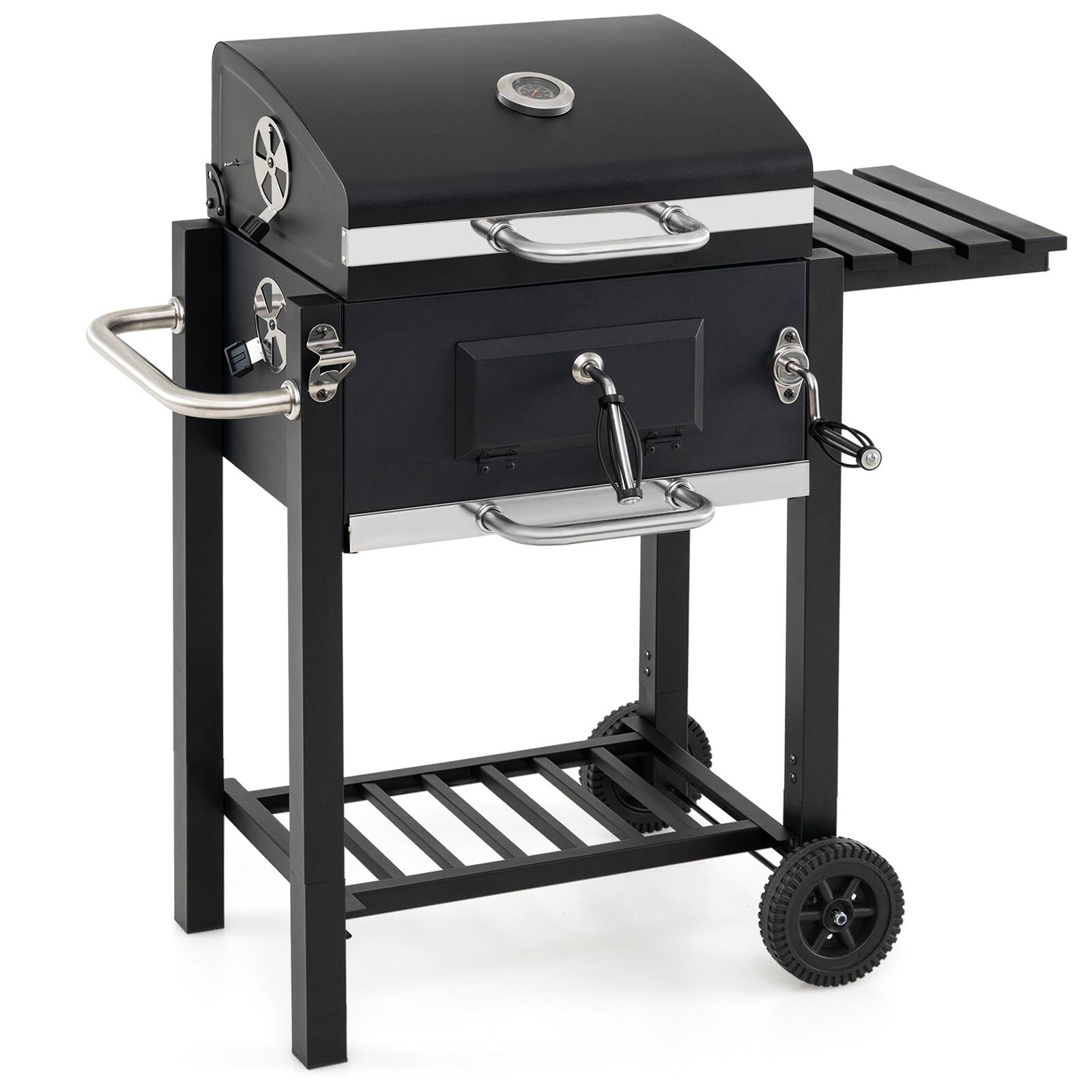 Alt View 9. Gymax - Gymax Charcoal Grill w/ Wheels Portable BBQ Grill w/ Adjustable Charcoal Tray - Black.