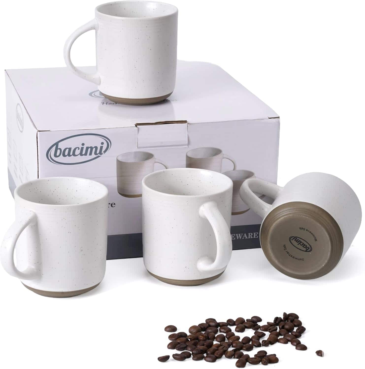 Bacimi - Coffee Mugs Set of 4 - Stoneware Mugs 13.5oz - Ceramic Coffee And Tea Cups with Handle - Large - Eggshell White