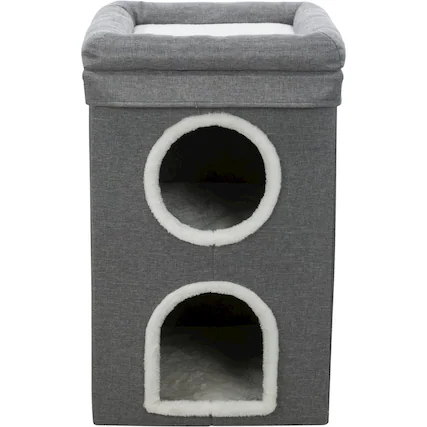 Front. TRIXIE - Saul 25" Cat Tower, 2-Story Cat Condo, Sisal Cat Scratcher, Cat Cube, Gray - Gray.