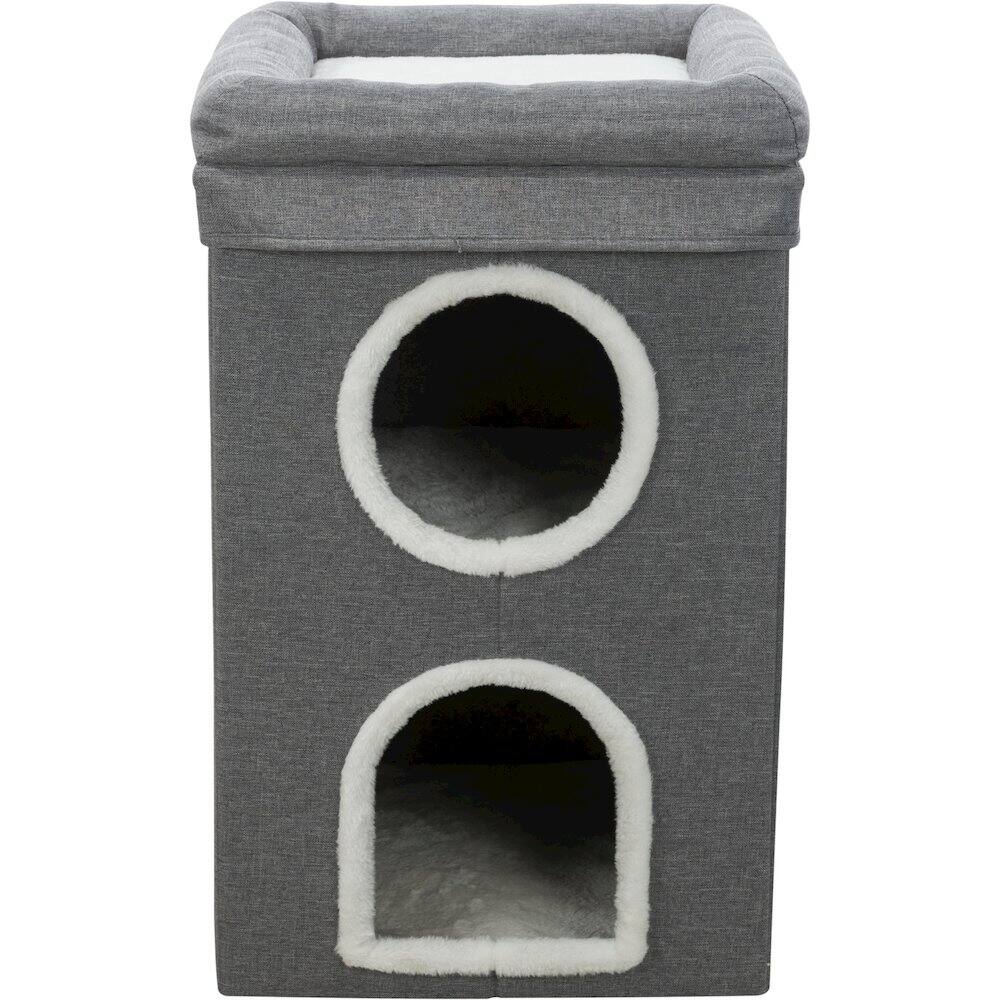 Front. TRIXIE - Saul 25" Cat Tower, 2-Story Cat Condo, Sisal Cat Scratcher, Cat Cube, Gray - Gray.