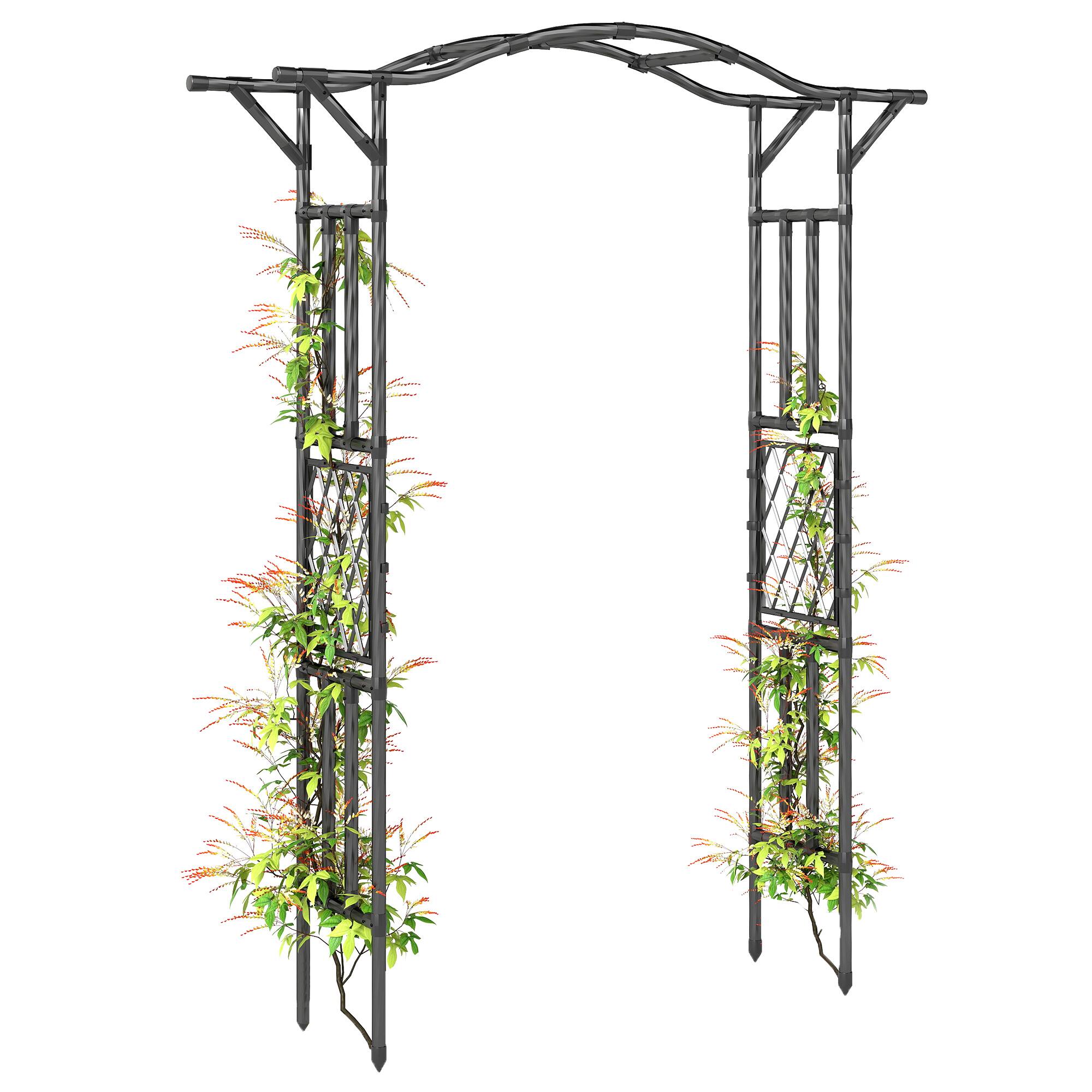 Front. Outsunny - Garden Arch, 7.5ft PE-Coated Steel Garden Arch Trellis for Climbing Plants, Arbour Archway with Extended Top.