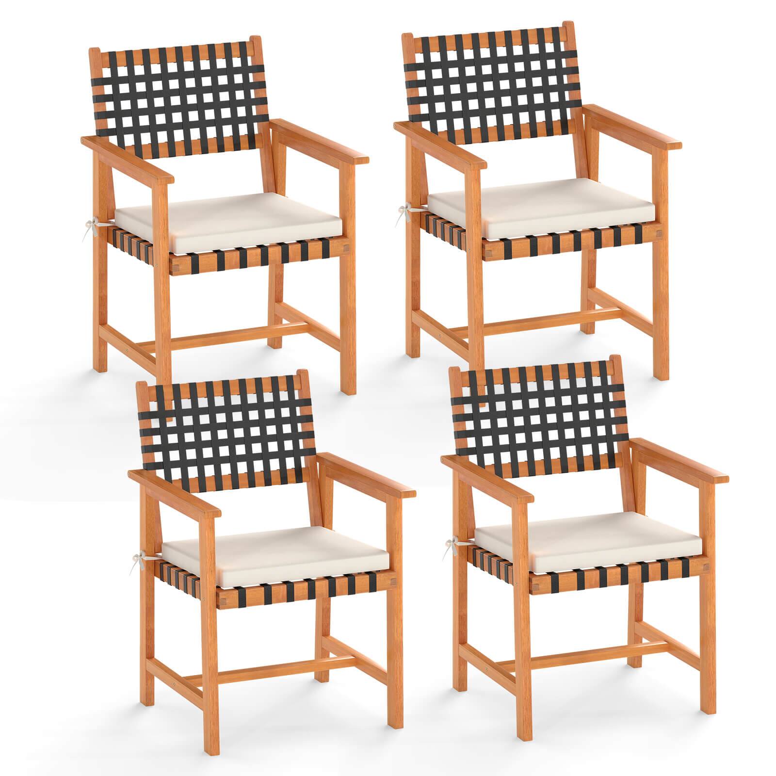 Costway - Solid Acacia Wood Patio Chair Set of 4 with Padded Seat Cushion Washable Covers - Natural,Off White price history on PriceWatchPro