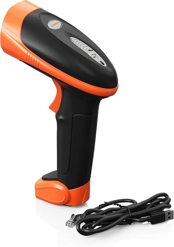 Ambir Technology Inc - AMBIR BR100 Wired/USB Barcode Scanner: Supports-1D,2D,PDF417, & QR barcodes. OS: Win, Mac, Linux, Android. Read: Phone/T - Black and Orange